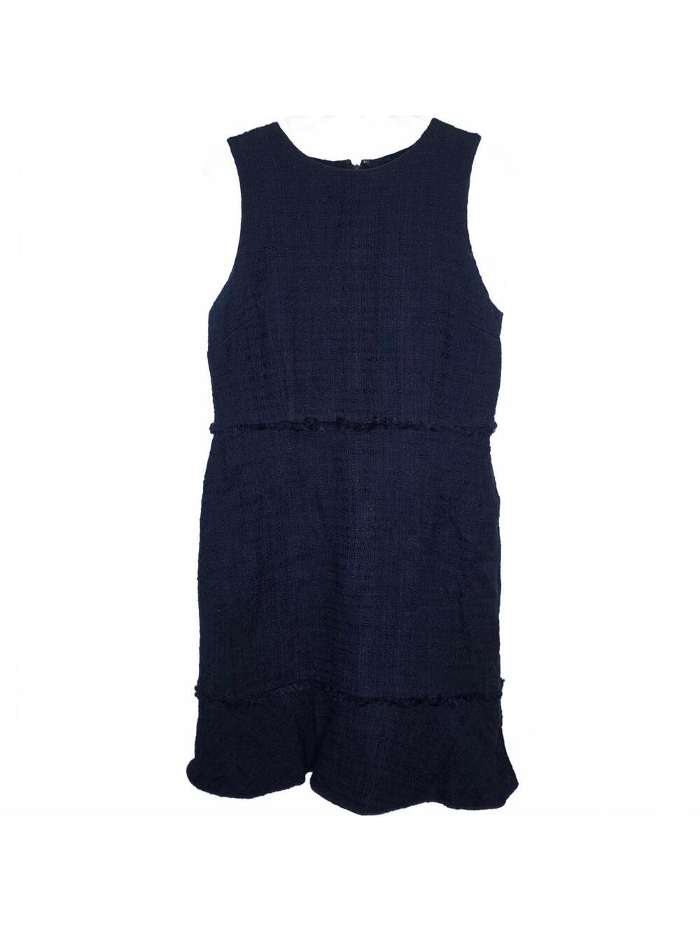 JCrew Fringe Tweed Pencil Dress Navy Blue Size 10 Preppy Office Business